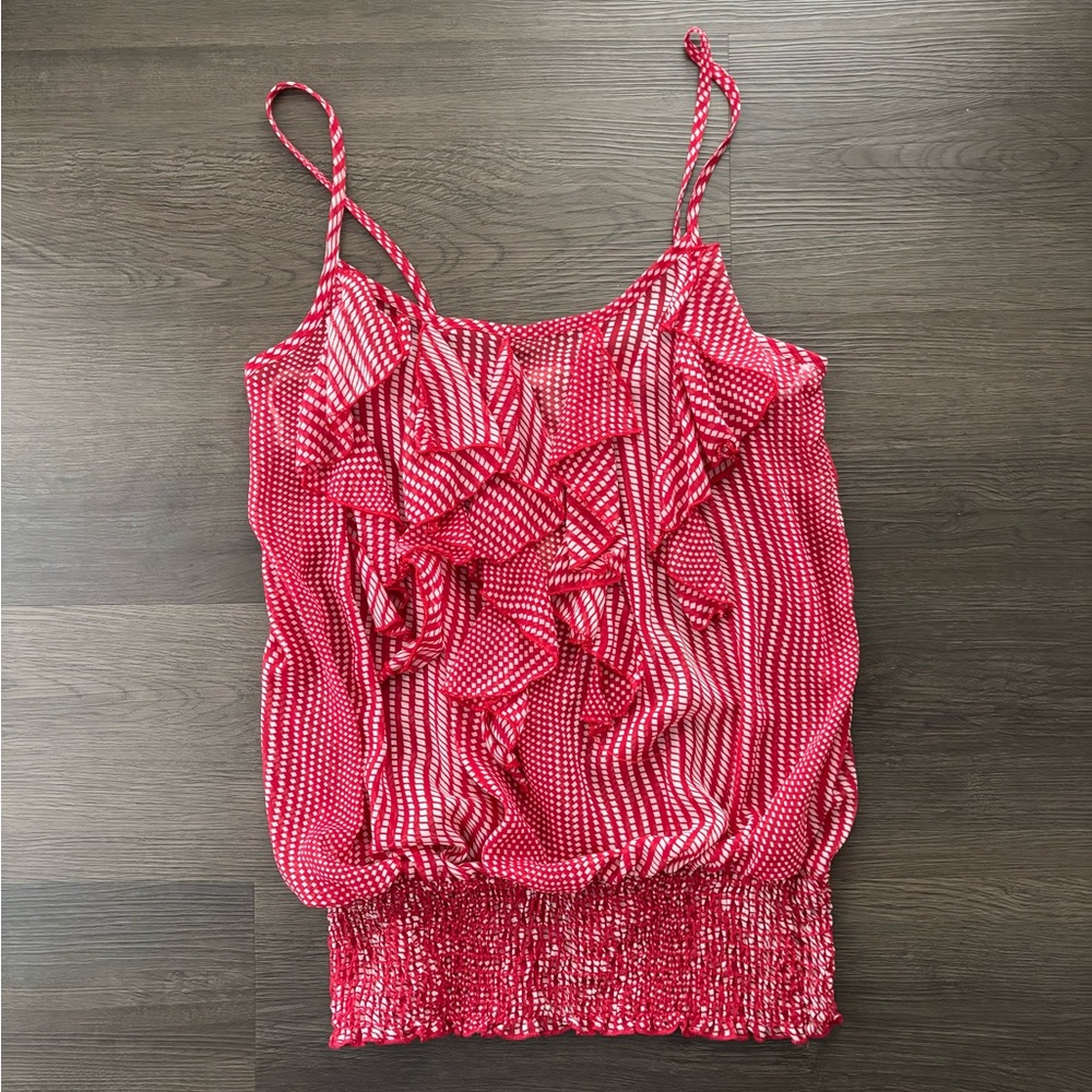 Jump Red White Ruffle Chiffon Top Sz Medium